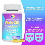 Triple Strength 3000Mg German Pharmaceutical Grade Ultra Concentrated Fish Oil 2520mg Omega-3 (1440 EPA/960 DHA)