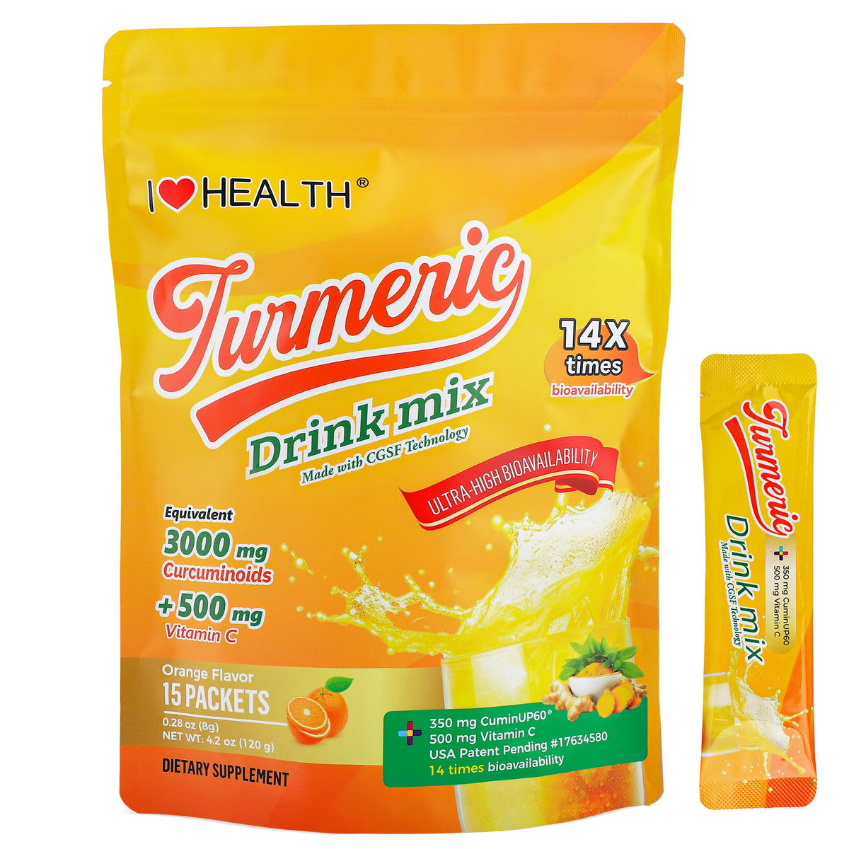 I Love Health® Turmeric 350 drink mix equivalent to 3000mgCurcuminoids with 500mg vitamin C