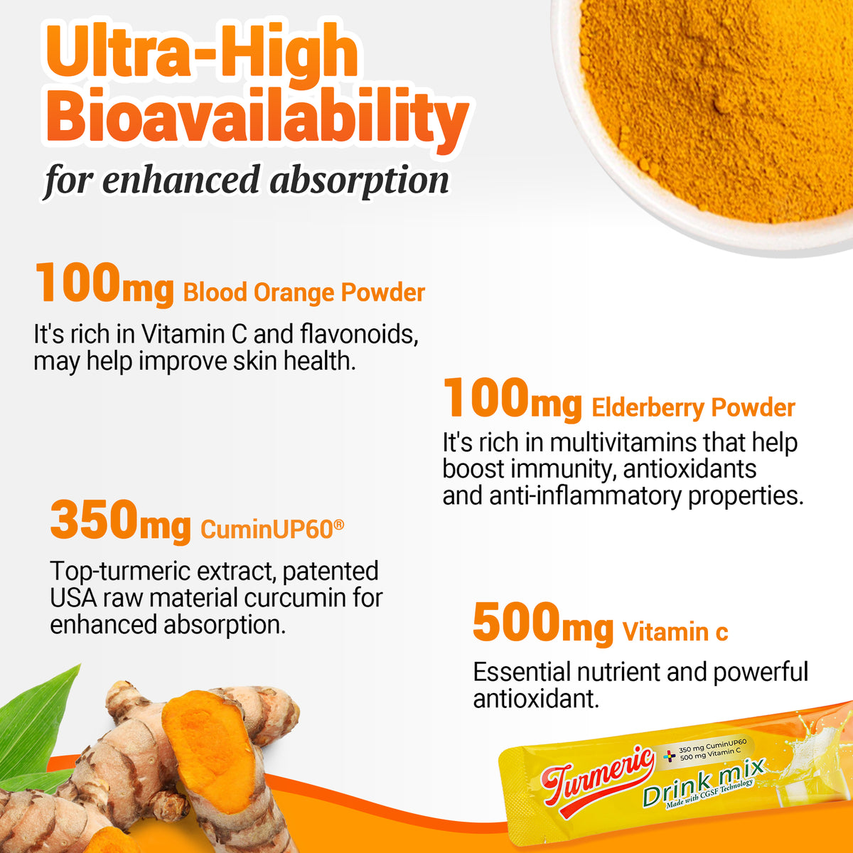 I Love Health® Turmeric 350 drink mix equivalent to 3000mgCurcuminoids with 500mg vitamin C