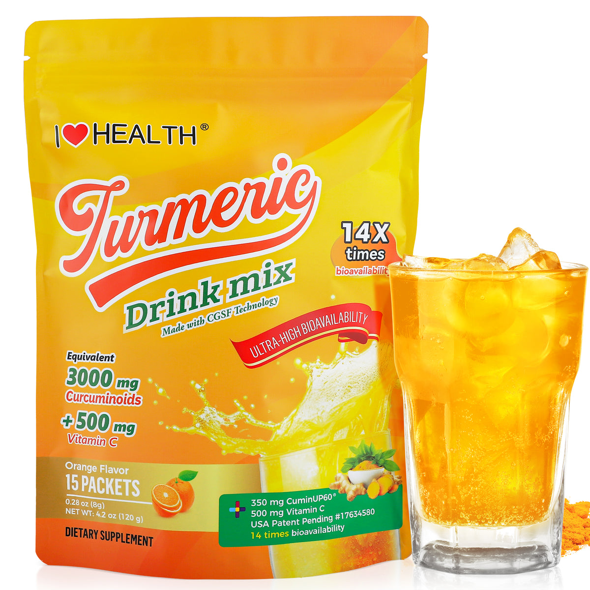 I Love Health® Turmeric 350 drink mix equivalent to 3000mgCurcuminoids with 500mg vitamin C