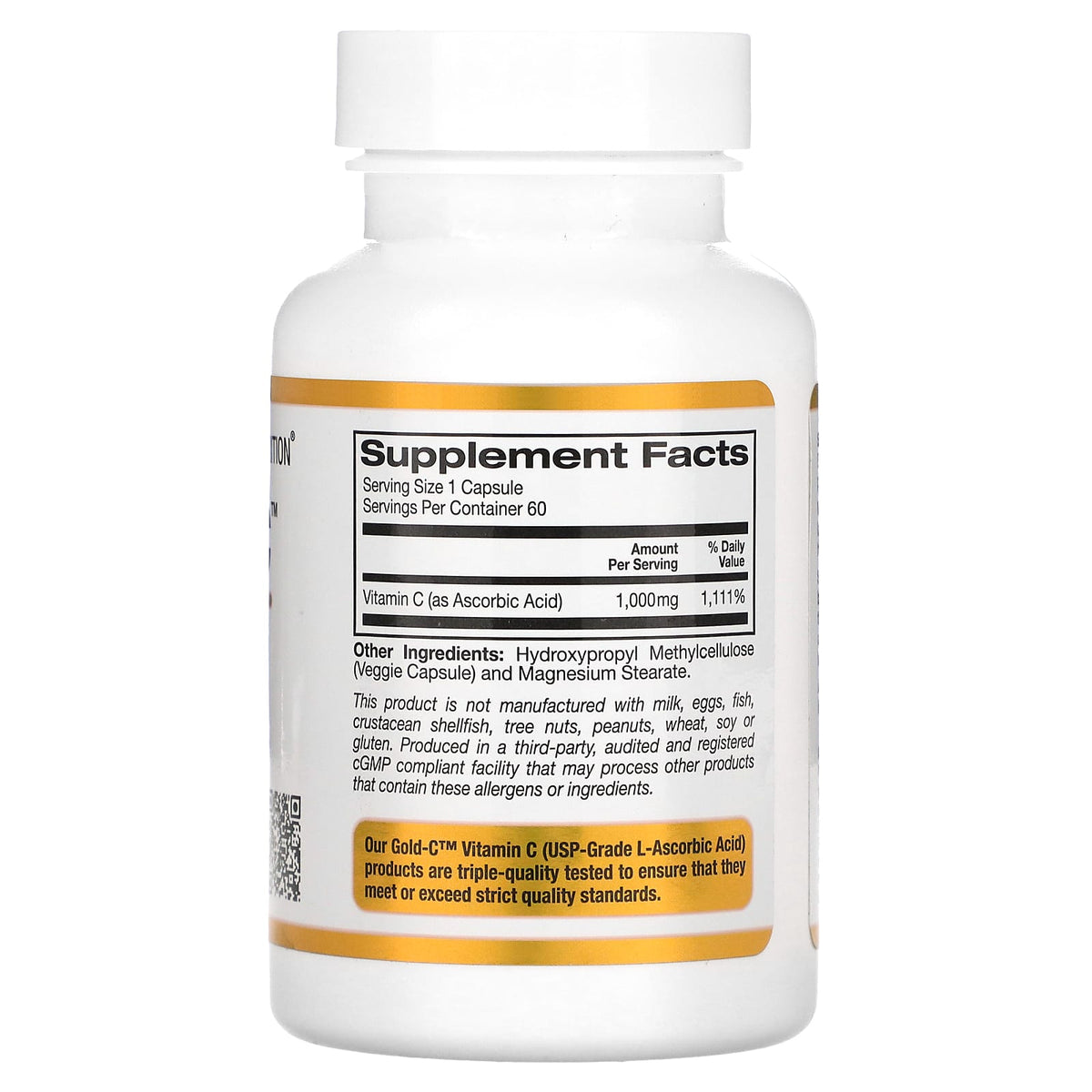 California Gold Nutrition, Gold C, USP Grade Vitamin C, 1,000 mg, 60 Veggie Capsules