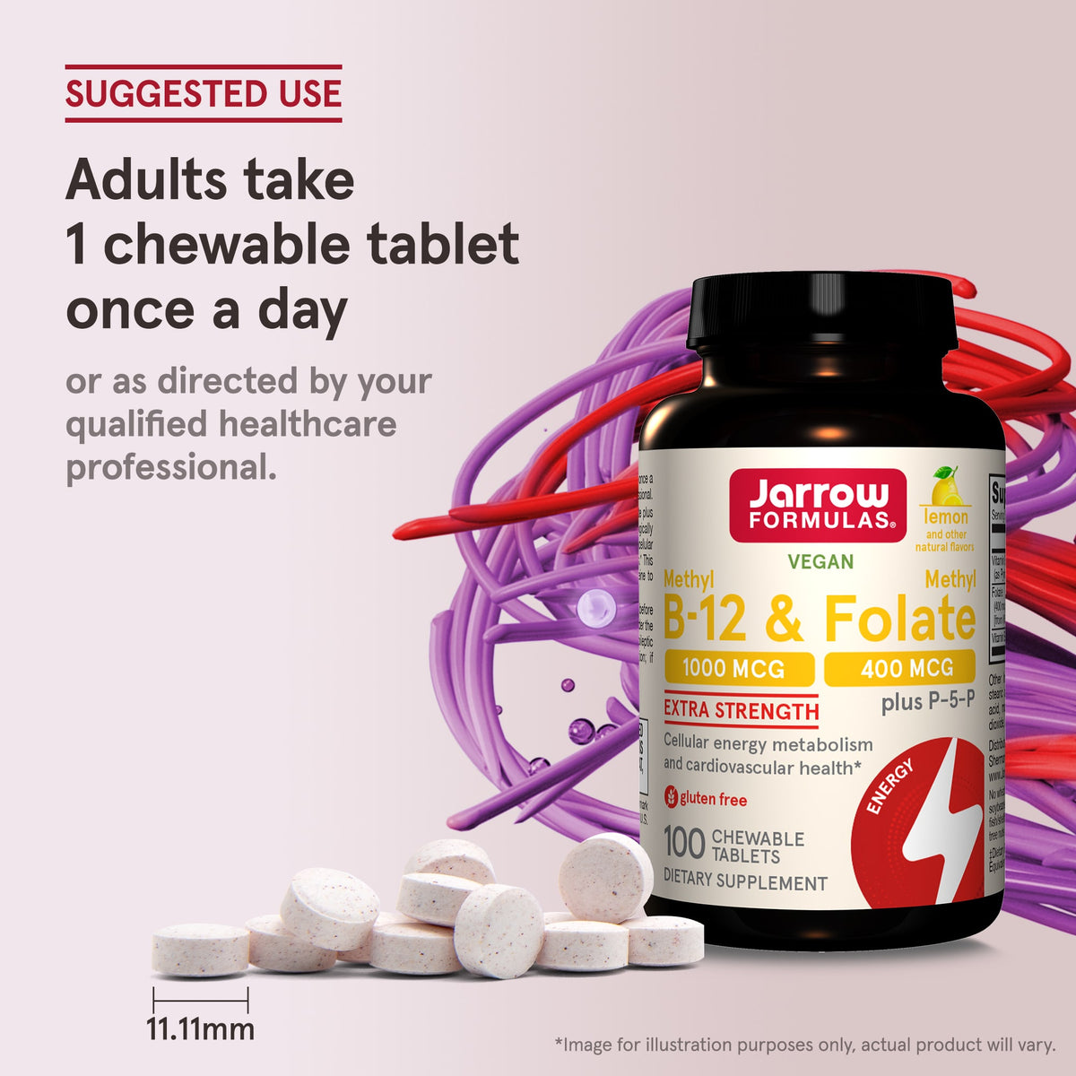 Jarrow Formulas, Methyl B-12 & Methyl Folate, Lemon, 100 Chewable Tablets