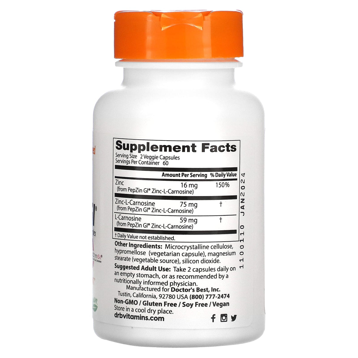 Doctor's Best, PepZin GI, Zinc-L-Carnosine Complex, 120 Veggie Caps