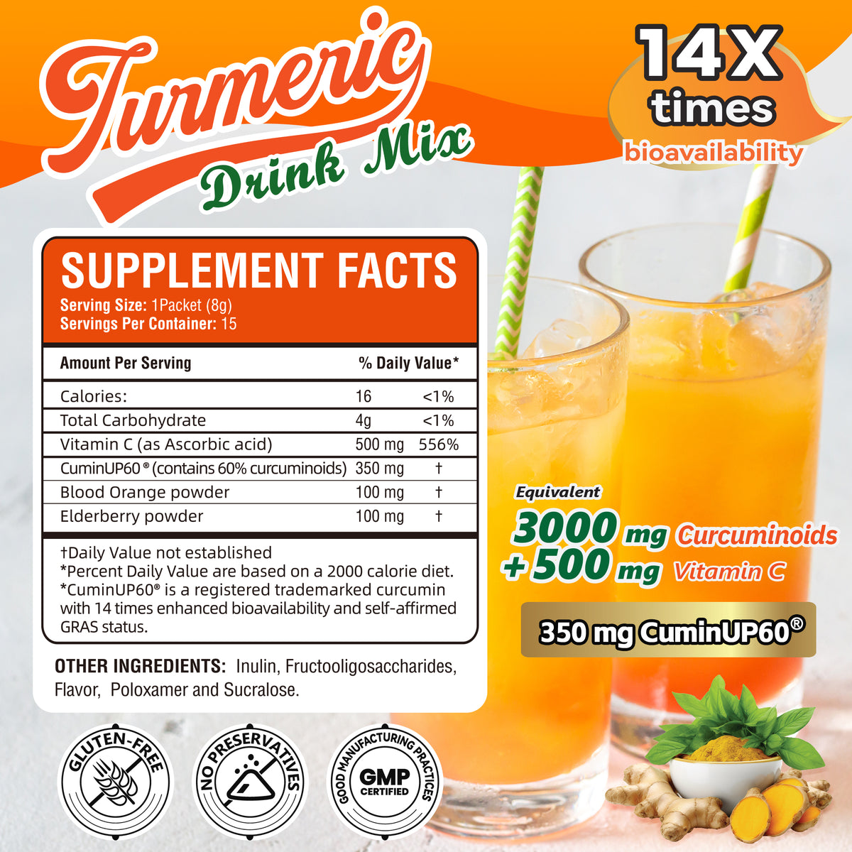 I Love Health® Turmeric 350 drink mix equivalent to 3000mgCurcuminoids with 500mg vitamin C