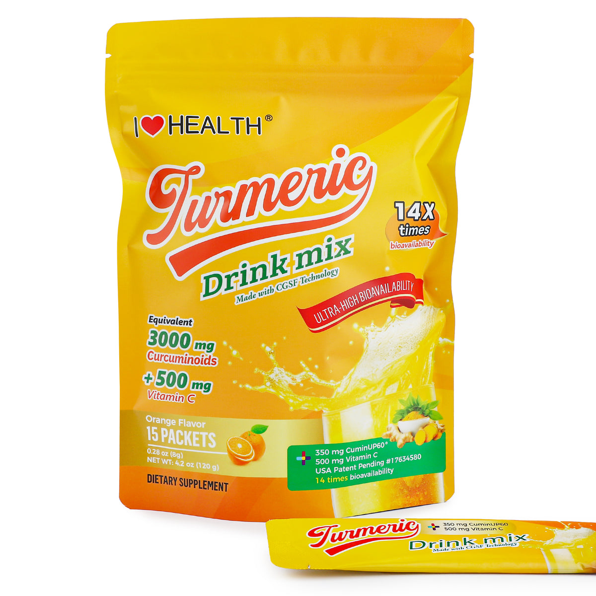 I Love Health® Turmeric 350 drink mix equivalent to 3000mgCurcuminoids with 500mg vitamin C