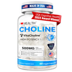 First Liquid Choline Supplement 500mg with VitaCholine® – USA Cognitive Health Award Winner – Superior Absorption – Supports Pregnancy, Baby Brain Development, Liver LDL HDL Level Support & Cell Health – 60 Veggie Capsules