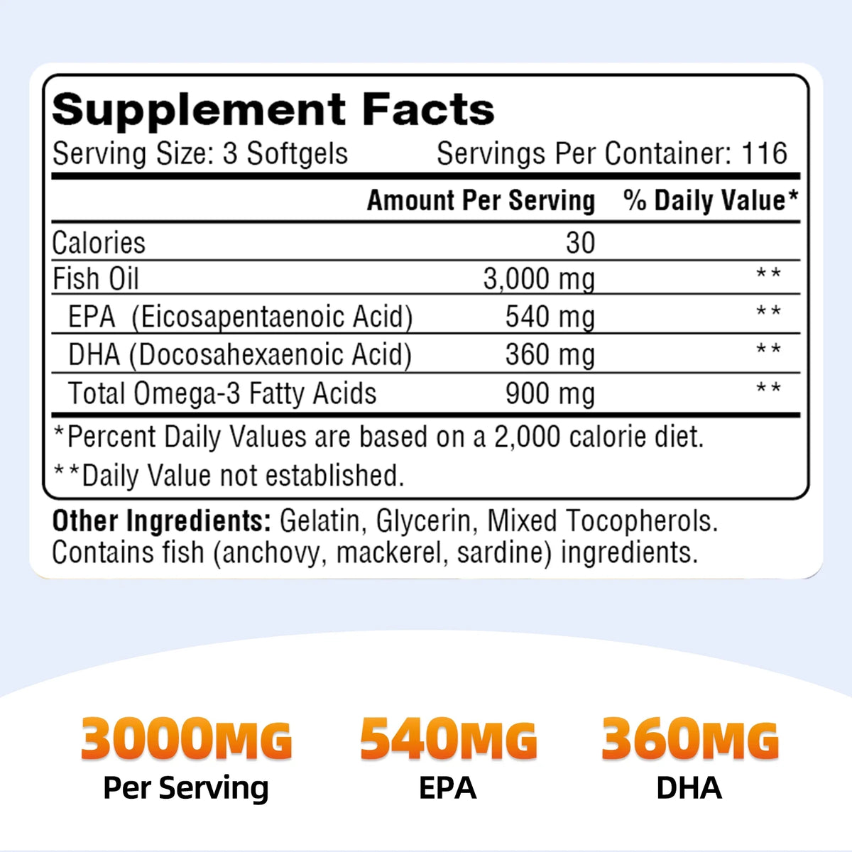 WOWPICKER Omega 3 Fish Oil 3000mg, 350 Softgels, 900 mg Omega-3 - Fish Oil Supplement with EPA & DHA Fatty Acids - Promotes Brain & Heart Health, NON-GMO & Gluten Free