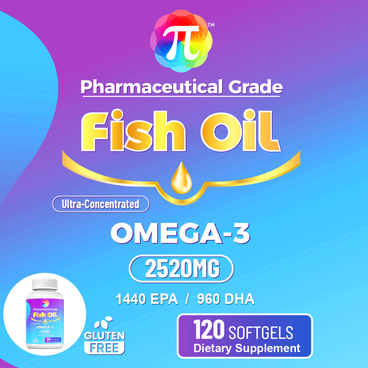 Triple Strength 3000Mg German Pharmaceutical Grade Ultra Concentrated Fish Oil 2520mg Omega-3 (1440 EPA/960 DHA)