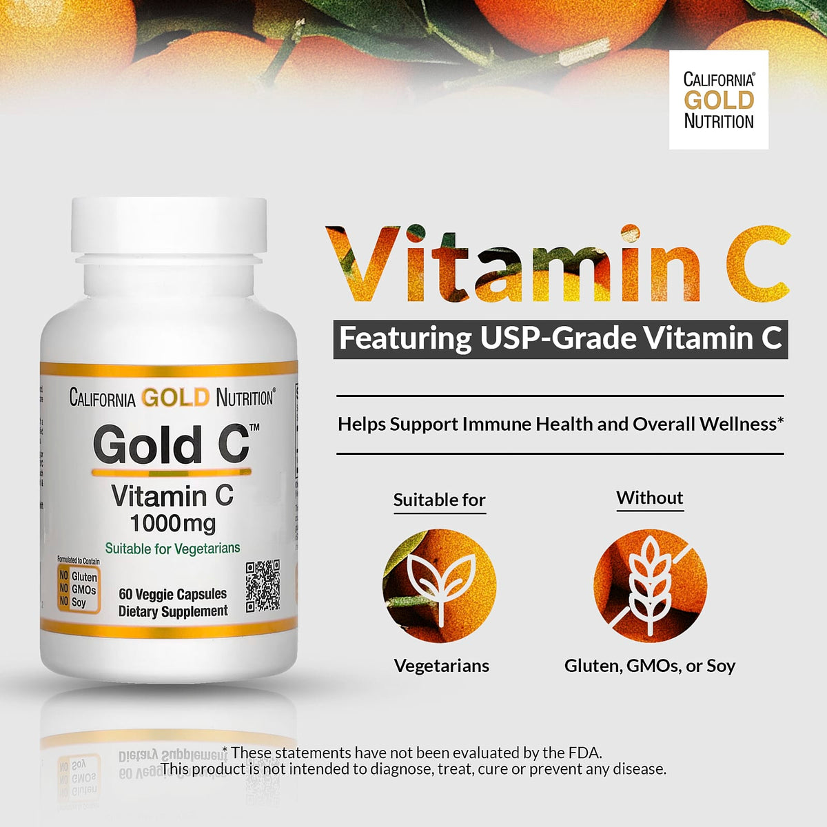 California Gold Nutrition, Gold C, USP Grade Vitamin C, 1,000 mg, 60 Veggie Capsules