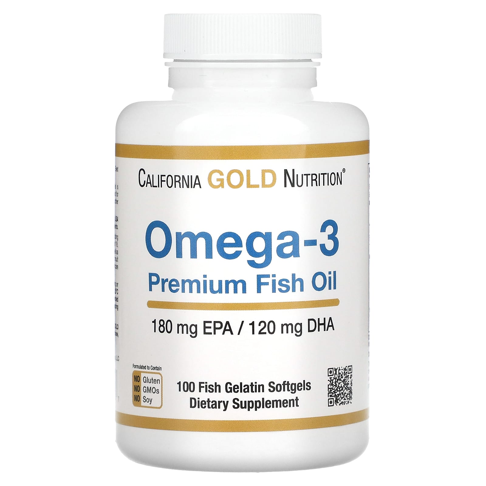 California Gold Nutrition, Omega-3 Premium Fish Oil, 180 EPA / 120 DHA, 100 Fish Gelatin Softgels